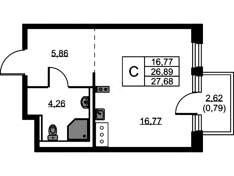 Квартира студия 27.68 м², 8/11 эт., ЖК «Новое Колпино»